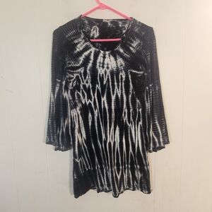 Kathmandu Imports Black White Tie Dye Bell Sleeve Mini Dress Size Small